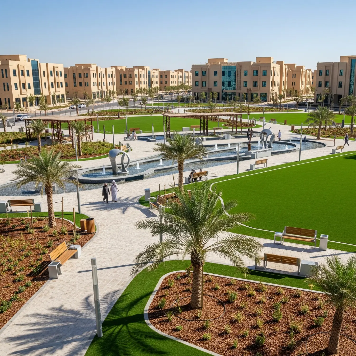 منظر عام لحديقة مزينة بالعشب الصناعي