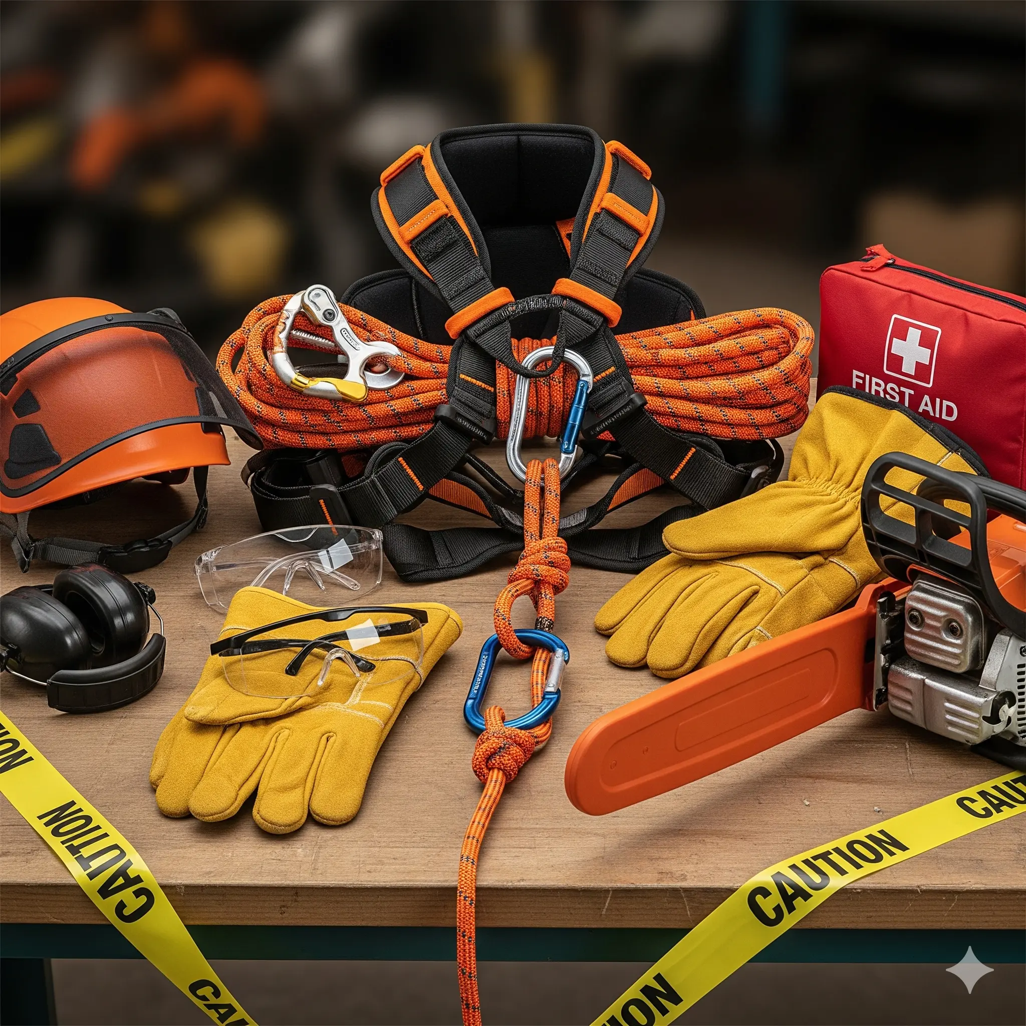 صورة توضيحية لمعدات الأمان لقص الأشجار